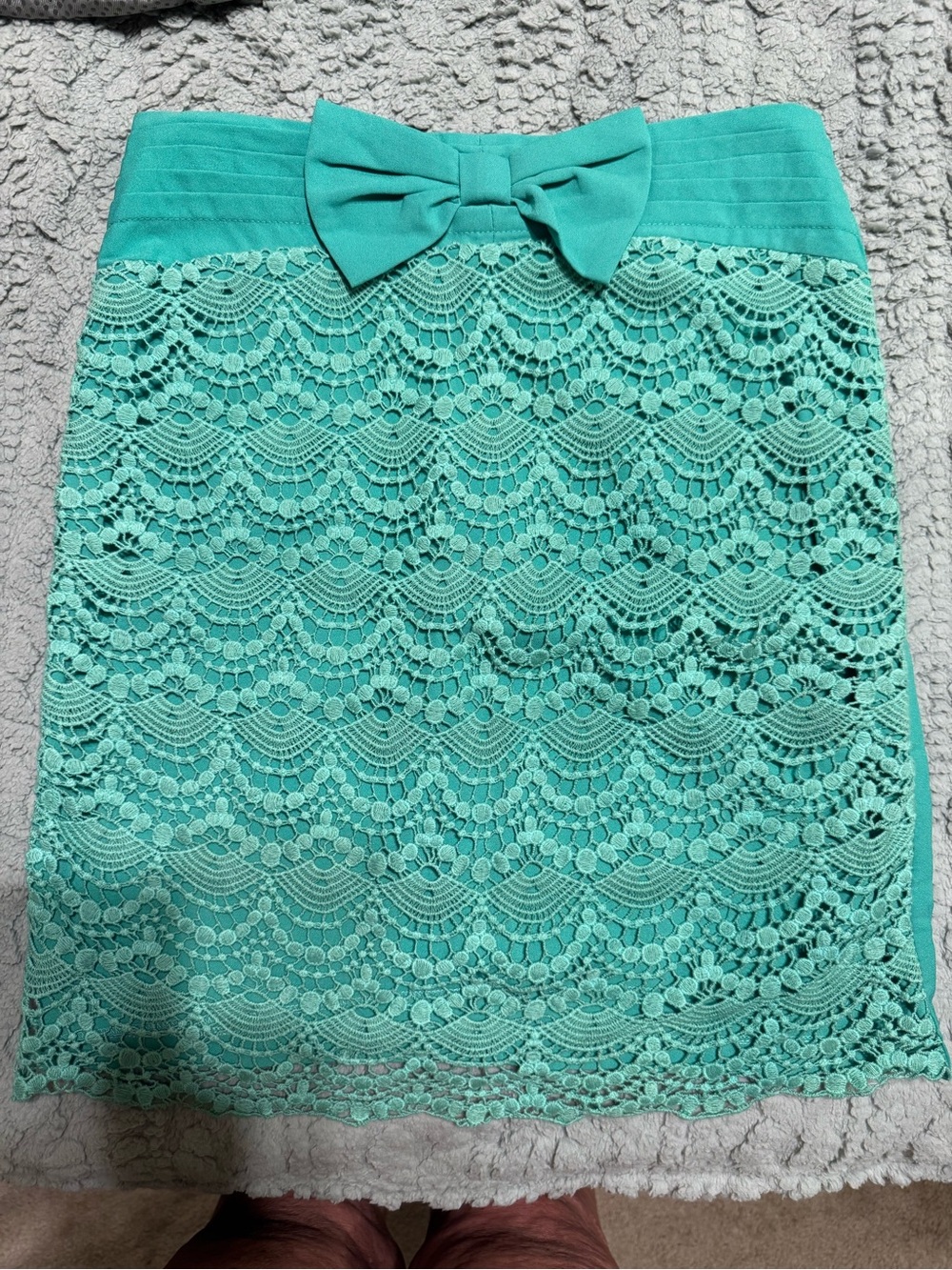 Ya Los Angeles Teal Lace Pencil Skirt with Bow